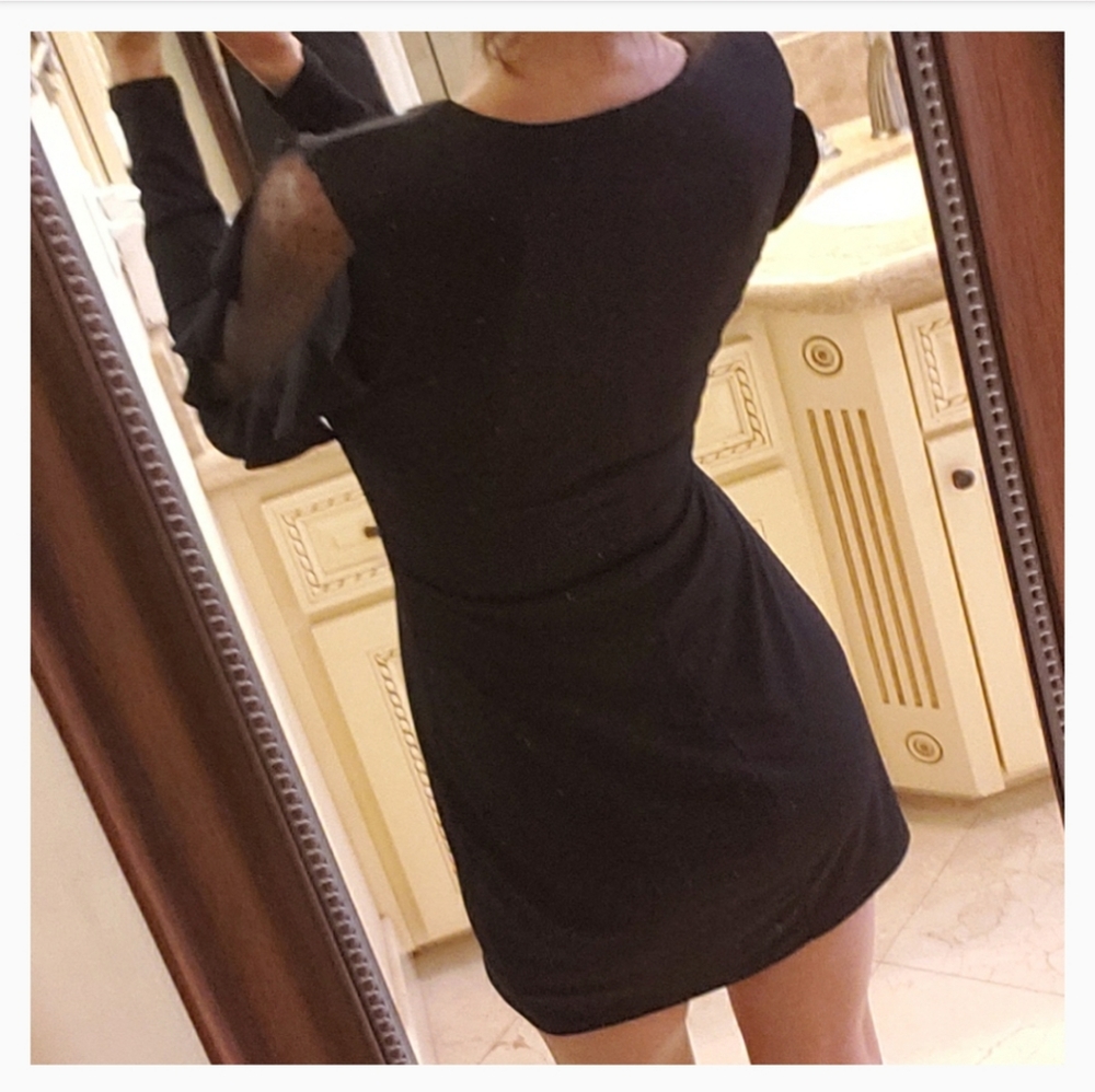 Express black polka dot lace & ruffle sleeved dres - Picture 6 of 16